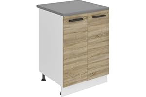 B BELINI GROUP Belini Mobiletto da cucina Mobile Mobile da cucina 60 cm Larghezza SD2 Mobile da cucina con piano di lavoro Armadietto da cucina con 2 ante rovere Sonoma