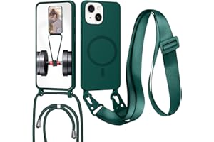 FERLAN Handykette mit Band für iPhone 15 Hülle, Lanyard (abnehmbar) Handyhülle Case mit justierbarer Schnur Abnehmbar Strap, Crossbody Schutzhülle zum Umhängen Kordel, Dunkelgrün