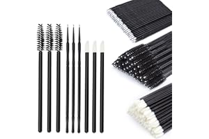 Canvalite Multipurpose 300 Disposable Makeup Applicators - 100 Eyelash Brushes, 100 Lipstick Wands + 100 Micro Makeup Brushes,Black