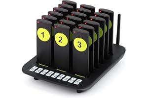 WNKRUN Pager Rufsystem Drahtloses, 18 Pagers, Draußen 800M, Pager Rufsystem Gastro Aufrufsystem, Pager System für Restaurants Gäste Food Truck Café Hotel Logistik (1 Tastatur 18 Pagers)