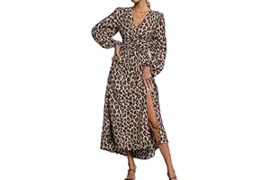 JENJON Donna Vestiti 2.0 Scollo a V Elegante Manica Lunga Casual Maxi Abito Fessura Elastico Autunno e Inverno 2025