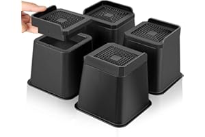 MixDora Bed Risers 3,4 Inch Stackable Furniture Risers with L-Shape Top Adjustable Sofa Raisers for Couches Table Chair 4 Pack Black (4 Pack, 3,4 Inch)