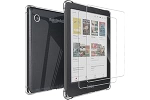 MEMELOKA Funda para Kobo Clara BW/Clara Colour 6 Pulgadas + 2 Piezas Cristal Templado, Carcasa TPU Transparente Flexible Anti-arañazos con Esquinas Reforzadas, Silicona Ultrafina Anti-Choques Funda