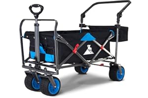 ‎TOPWELL TOPWELL Faltbarer Bollerwagen mit Bremsen klappbaren Bollerwagen mit Verstellbarem Griff für Alle Gelände, Draussen Camping Einkaufen, bis 120 kg Tragkraft(Schwarz/Blau)