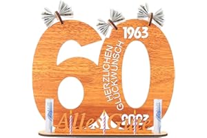 Y.A. LOTUS Holzschild Gästebuch Geburtstag Holz mit Cake Topper, 60. Holz-Schild Gästebuc Geburtstag für Männer und Frauen Geldgeschenke, 60 Jubiläum Deko mit Ständer und Kerzenhalter Deko Geburtstagsgeschenk