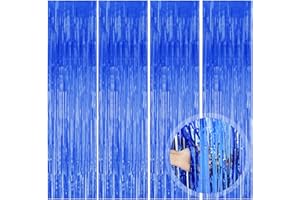 ‎O-KINEE O-Kinee Lametta Vorhänge Blau, 4 Stück Metallische Glitzervorhang Fringe, Glitzer Tinsel Curtain, Folienfransen Vorhang für Weihnachtsbaum Geburtstage Festivals Party ​Bühnendekor, 1m x 2m