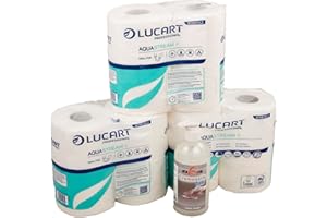Axis Line Lucart Aquastream Lot de 3 paquets de 4 rouleaux de papier toilette auto-solubilisant + savon crème liquide doux 500 ml