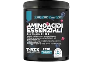 EAA Aminoacidi Essenziali con mix di vitamine B1, B6 ed E - Integratore di amminoacidi naturali vegan ottenuti da fermentazione T-Rex Integratori (Polvere, Frutti di Bosco)