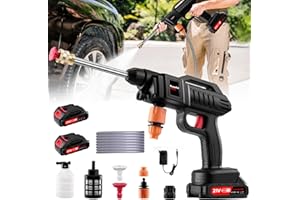 WOWSPEED Nettoyeur Haute Pression sans Fil, 21 V, 60 Bar, Mobile, avec 2 Batteries, buse Multifonction 3 en 1, Tuyau de 5 m, pour Voiture, terrasse, fenêtre avec Seau
