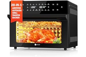 LLIVEKIT Freidora de Aire XXL, Horno 30 L con Asador Giratorio, Horno Freidora sin Aceite con 20 Programas y 9 Accesorios, Air Fryer Pantalla Táctil LED, Convección con Recetas, 1800W, 80°C-230°C