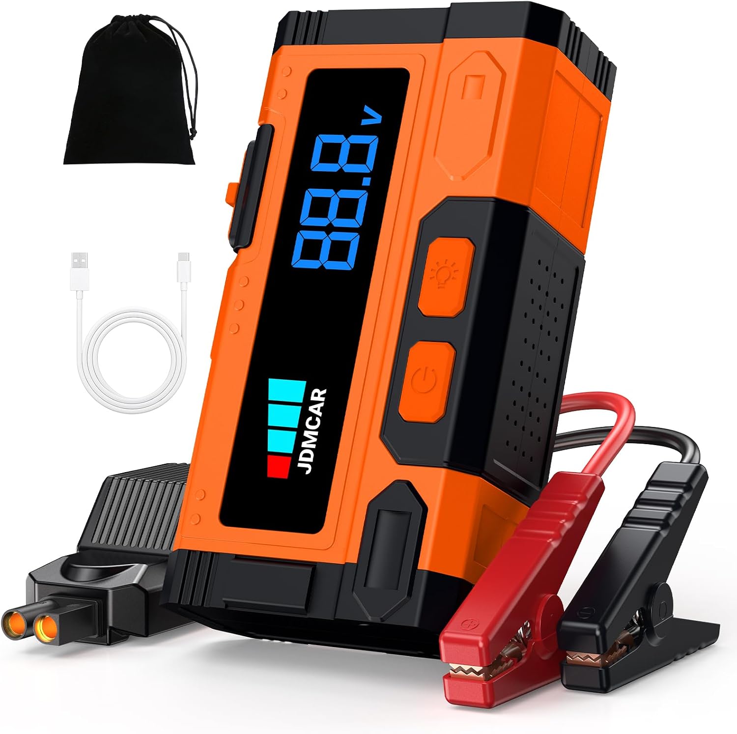 JDMCAR Arrancadores de Bateria de Coche - 𝟖𝟎𝟎𝟎𝐀 𝟏𝟐𝐕 Arrancador de Coches Motor 9.0L Gasolina o 8.5L Diesel, Arrancador portatil con Pantalla LCD y Carga Rápida y Linterna LED- Upgraded