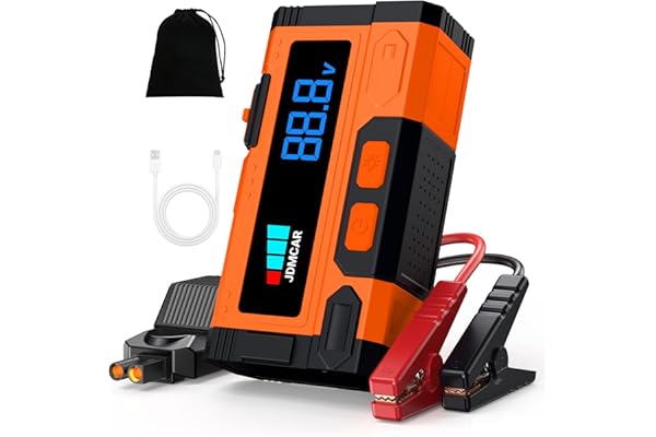 JDMCAR Arrancadores de Bateria de Coche - 8000A 12V Arrancador de Coches Motor 9.0L Gasolina o 8.5L Diesel, Arrancador portatil con Pantalla LCD y Carga Rápida y Linterna LED-Upgraded