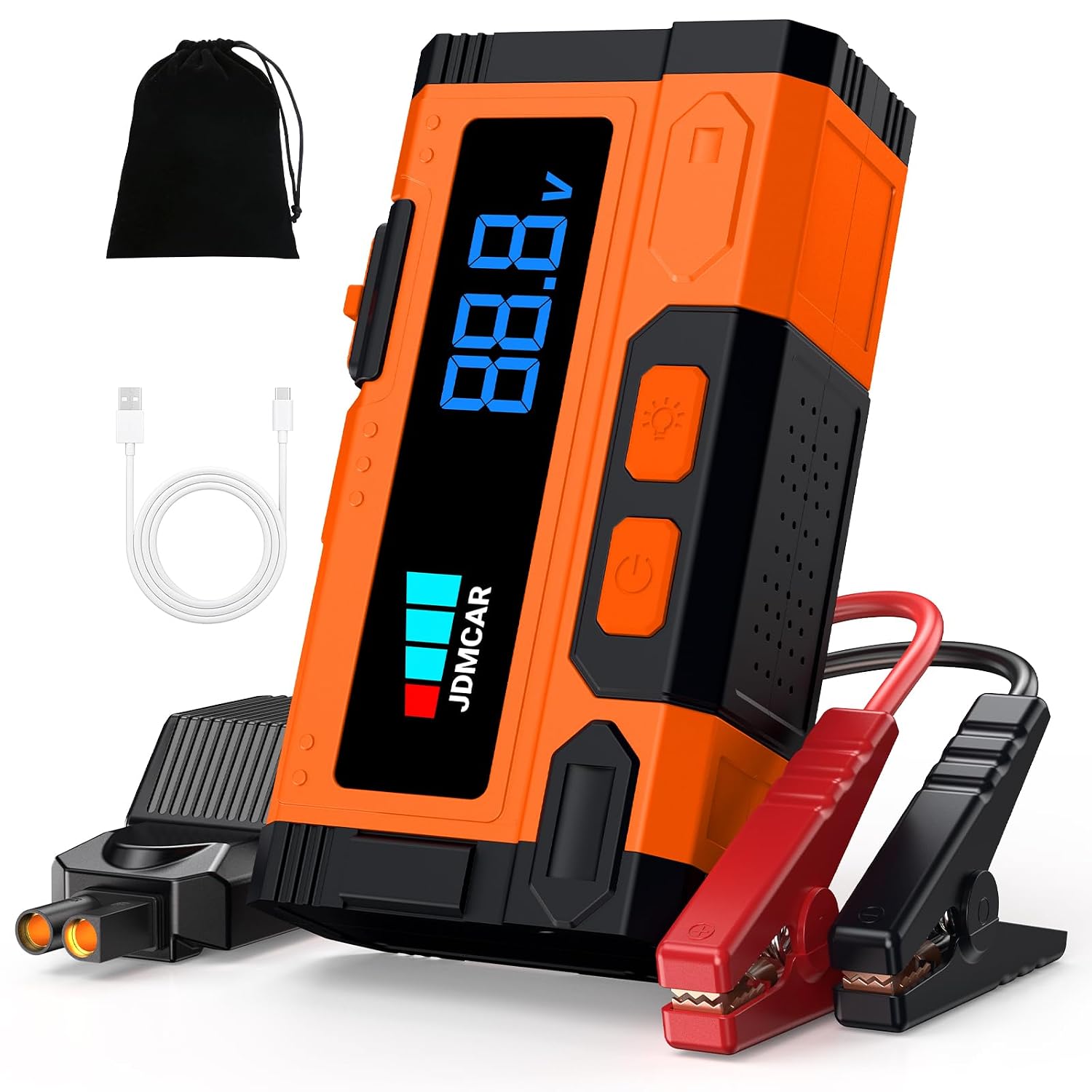 JDMCAR Arrancador de Baterias de Coche - 𝟏𝟎𝟎𝟎𝟎𝐀 𝟏𝟐𝐕 Jump Starter | Arrancador de Coches Motor 9.0L Gasolina o 8.5L Diesel, Arrancador portatil con Pantalla LCD y Carga Rápida y Linterna LED