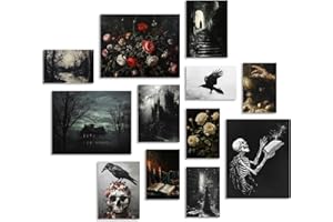 Dazzlewall 12 Stück Dark Academia Wanddeko Poster, Gruselige Gothic Leinwand Bilder für Halloween Schlafsaal Schlafzimmer Deko Ohne Rahmen