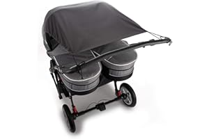 DIAGO Universal-Sonnensegel für Zwillingskinderwagen mit Babywanne/UV 50 Sonnenschutz/Sonnenrollo für Zwillingskinderwagen und Zwillingsbuggy/Großer Sonnenschutz/Sonnenrollo – Anthrazit