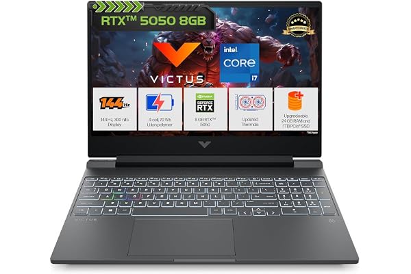 HP Smartchoice Victus, 13th Gen Intel Core i7-13620H, 8GB RTX 5050, 24GB DDR5(Upgradeable) 1TB SSD, 144Hz, FHD, 15.6''/39.6cm, Win11, M365* Office24, Mica Silver, 2.29kg, fa2309TX, RGB