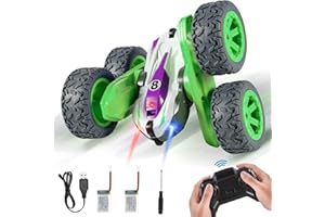 KIZTOYS&1ABS Kiztoys® Ferngesteuertes Auto, 90 Min Spielzeit, 2.4Ghz Doppelseitig 360° Drehbare RC Stunt Crawler mit Scheinwerfern, 4WD Off Road Drift RC Auto Spielzeug Geschenke für Jungen 6-12 Grün