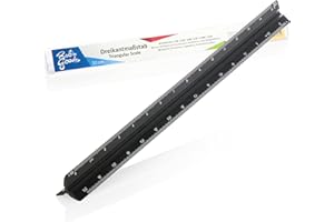 Robin Goods® Righello triangolare in alluminio - Righello architetto per disegni di costruzione, righello da disegno per architetti, disegnatori, ingegneri, studenti, 32 cm (nero - scala grande)
