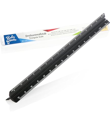 Righello Triangolare In Alluminio - 30cm, Scale 1:20-1:125, Per Architetti E Disegnatori - Foto 6