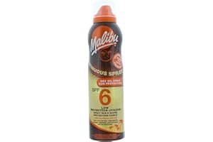 Malibu Sun SPF 6 Continuous Dry Oil Spray for Tanning with Shea Butter Extract, Low Protection, Water Resistant, 175ml