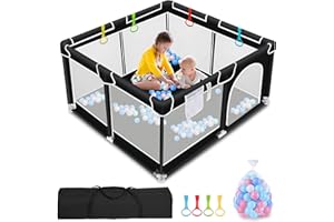 JOIENDY Box per Bambini, 127×127cm Recinto per Bambini con Rete Traspirante, Centro di Attività Box Pieghevole per Bambini, Playard di Protezione Stabile per Bambini con 50 Ocean Ball e 4 Anelli