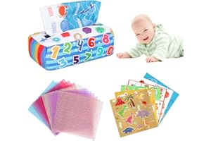 GLAITC Tissue Box Toy Toys 0-6 Months Includes Coloured Cloth Sensory Toys for Babies Montessori toys Toddler Learning Toys Educational Toys, for Christmas Birthday (Figures)