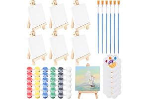 DWDHYEAN Set di 30 pezzi Mini Tele con Cavalletto in Legno,Mini Cavalletti con Tela D'arte Set di mini Tele Pittura con cavalletto Pittura per Artisti Principianti Hobbisti