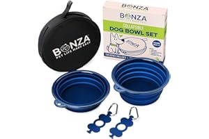 Tazones Plegables Grandes para Perros Bonza, Set portátil de Dos tazones Ligeros, Resistentes, a Prueba de Fugas y con Capacidad de hasta Cinco Tazas