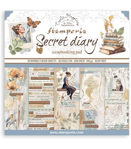 STAMPERIA INTERNATIONAL, KFT Stamperia-Mini Scrapbooking Pad-Romantisch Journal, Veelkleurig, 8 x 8, SBBS34