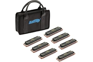 East top Armonica a bocca Set di 7, 10 fori 20 toni 008K Professional Diatonic Blues Armonica a bocca Set, 7 tasti armoniche per adulti con custodia nera, come regalo