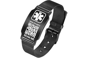Theluckytag Pulseras médicas mejoradas para hombres y mujeres con código QR, pulseras de identificación de alerta médica – Pulsera de acero de titanio para muñecas de hasta 8 a 10 pulgadas – Más