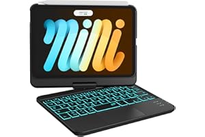 ‎EARTO Earto iPad Mini 7 Hülle mit Tastatur, Smart Trackpad, 7 Farben Tastatur mit Hintergrundbeleuchtung, 360° drehbar, Kompatibel mit iPad Mini 7/6 Generation 8,3 Zoll 2024/2021, QWERTZ Layout, Schwarz