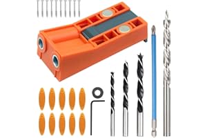 LLLRLPEIASE 28 pièces Jeu de Mèches à Onglet pour Menuisier, Positionnement précis, Gabarit de Percage Oblique, Évacuation Facile des Copeaux, Convient pour le Perçage D'assemblages en Bois (Taille moyenne)