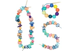 TRUEIN 32 Perline da Infilare Bambini 2 3 4 5 Anni, Perline Trasporto da Infilare, Perline in Legno Giochi, Perline Infilare Montessori Giocattoli Educativi Compleanno Regalo per Ragazzi Ragazze