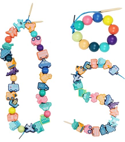 Fädelspiel Ab 2 Jahre – 42-teilig Mit Holzperlen & Tieren – Montessori Motorikspielzeug Für Kinder 2-5 Jahre – Inkl. Aufbewahrungsbeutel
