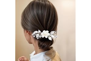 SORCRISTY 3PCS Wedding Hair Clip Pearls Flower Hair Clips White Floral Silver Leaf Vine Flower Girl Hairstyle Accessory Rhinestone Headpiece Bridal Hairstyle Accessories for Wedding Women