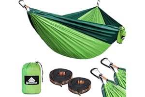 NatureFun Ultra-Light Travel Camping Hammock | 300kg Load Capacity,(300 x 200 cm) Breathable,Quick-drying Parachute Nylon | 2 x Premium Carabiners,2 x Nylon Slings Included | For Outdoor Indoor Garden