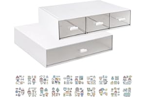 LAKSOL 2 Pezzi Cassetto Portaoggetti, Cassetti in Plastica per Cosmetici Torre Portaoggetti in Plastica Organizzatore da Scrivania Cassetto Piccolo Trucco da Scrivania con Adesivi per Conservazione