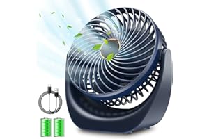 SHAVINGFUN Ventilador de mesa silencioso, ventilador usb batería recargable de 4000 mAh,5 Velocidades Pequeño potente ventoinha Escritorio para Oficina/Hogar