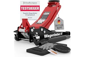 ‎TARPOFIX Tarpofix® Wagenheber 3t hydraulisch (85-475mm Hubhöhe) | Premium Hydraulik Rangierwagenheber 3t mit Doppelzylinder | 3000kg Wagenheber flach für SUV & tiefergelegte Autos | Hydraulik Rangierwagenheber