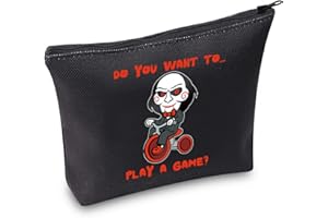 WZMPA Saw Horror Movie Cosmetic Makeup Bag Jigsaw Killer Fans Gift Do You Want to Play a Game Movie Makeup Zipper Pouch Bag for Friend Family, Play a Game
