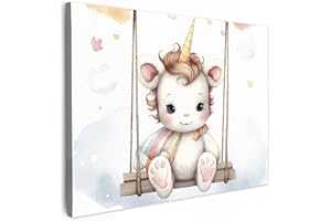 MuchoWow© Canvas Wall Art Work 28"x20" / 70x50 cm House Decoration for Living Room Home Decor Pictures Walls Unicorn - Animal - Kids - Baby room - Nursery - Unicorn