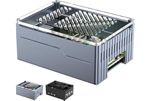 Miuzei Raspberry Pi 5 Carcasa Soporte Top PCIe M.2 NVMe SSD Hat y Active Cooler Metal Aluminio Case for Raspberry Pi 5 4GB/8GB Support X1001 X1000 X1003 Hats Gray