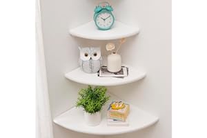 Gieanoo Białe narożne półki ścienne, zestaw 3 białych dębowych drewnianych pływających półek ściennych, pływający głośnik, mały narożny stojak na rośliny, do sypialni, kuchni, salonu (22/25/30 cm)