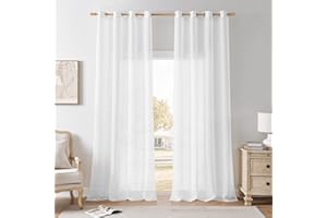 Softalker Zestaw 2 białych zasłon do salonu 240 x 140 cm (wys. x szer.) Półprzezroczyste zasłony o wyglądzie lnu nadają się do sypialni, pokoju dziecięcego, kuchni, balkonu, drzwi wewnętrznych i