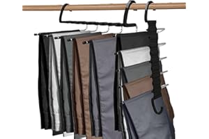 GLOBAL JDM Perchas para Pantalones 5 en 1 Extensible | Acero Inoxidable | Antideslizante | Percha Ahorrar Espacio en tu Armario | Organizadores para Pantalones, Toallas y Ropa | Perchas Ropa