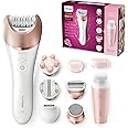 Philips Satinelle Prestige Wet and Dry Cordless Epilator for Face and Body with 7 Attachments and VisaPure Mini Facial Brush - BRP586/00