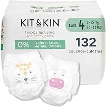 Couches écologiques Kit & Kin Taille 4 (9-14 Kg) - 128 Couches Hypoallergéniques - 10