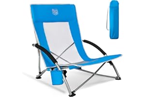 TIMBER RIDGE Chaise de Plage Pliable Portable Fauteuil de Camping Bas Dossier Haut en Maille Ultraléger avec Sac de Transport Bleu (1 Pc)