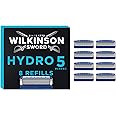 Wilkinson Sword Hydro 5 Men’s Razor Refills, Great Addition to Wash Bags for Men's Grooming, Great Shavers for Routine Shaving and Holidays, 8 Refill Razor Blades Pack